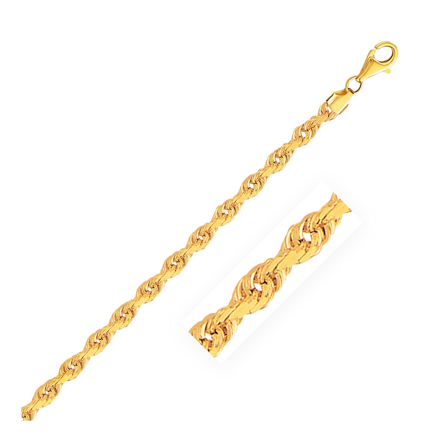 Size: 8'' - 4.0mm 10k Yellow Gold Solid Diamond Cut Rope Bracelet