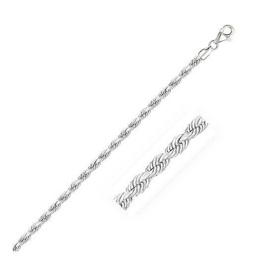 Size: 18'' - 14k White Gold Solid Diamond Cut Rope Chain (3.00 mm)