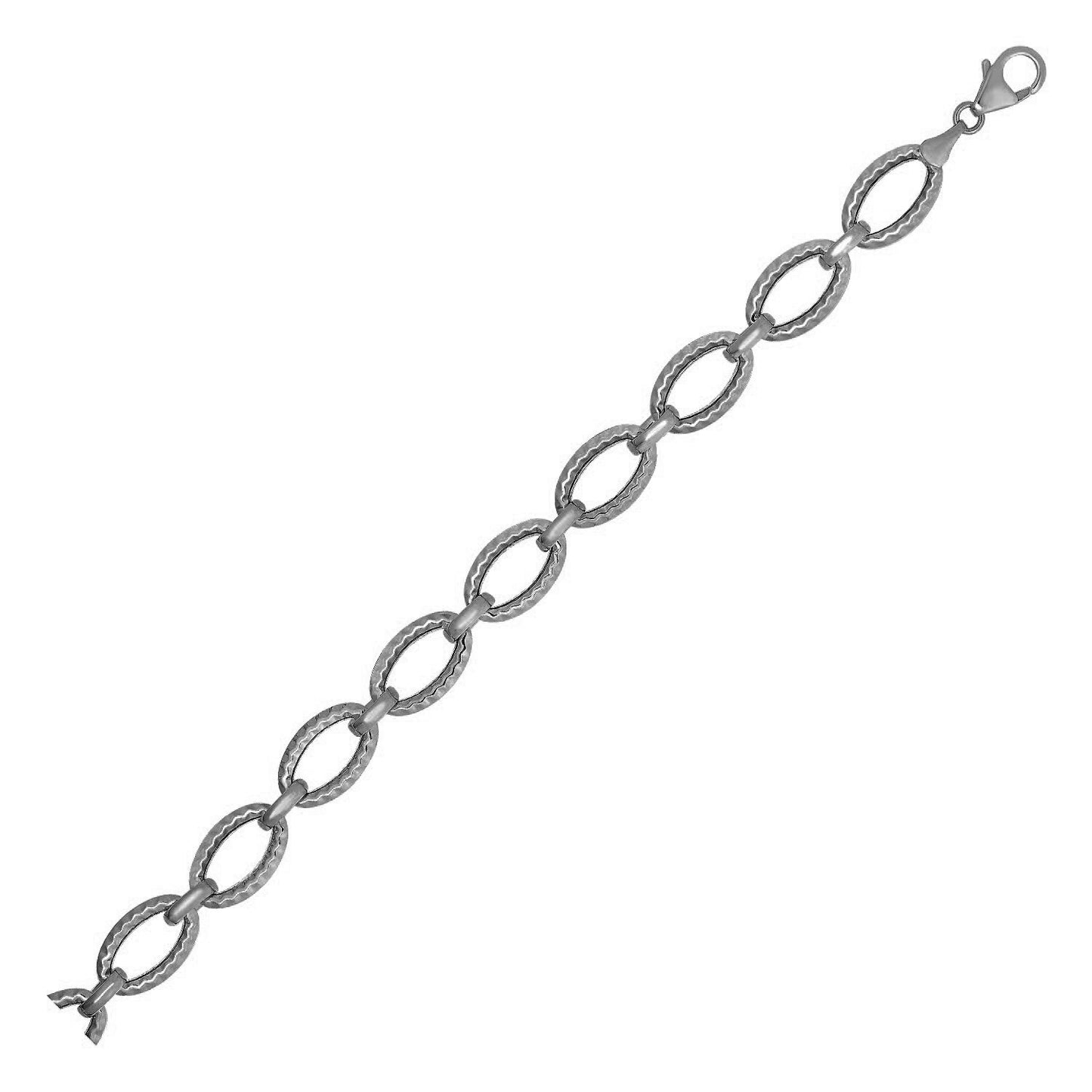 Size: 7.25'' - Textured Oval Link Bracelet in 14k White Gold