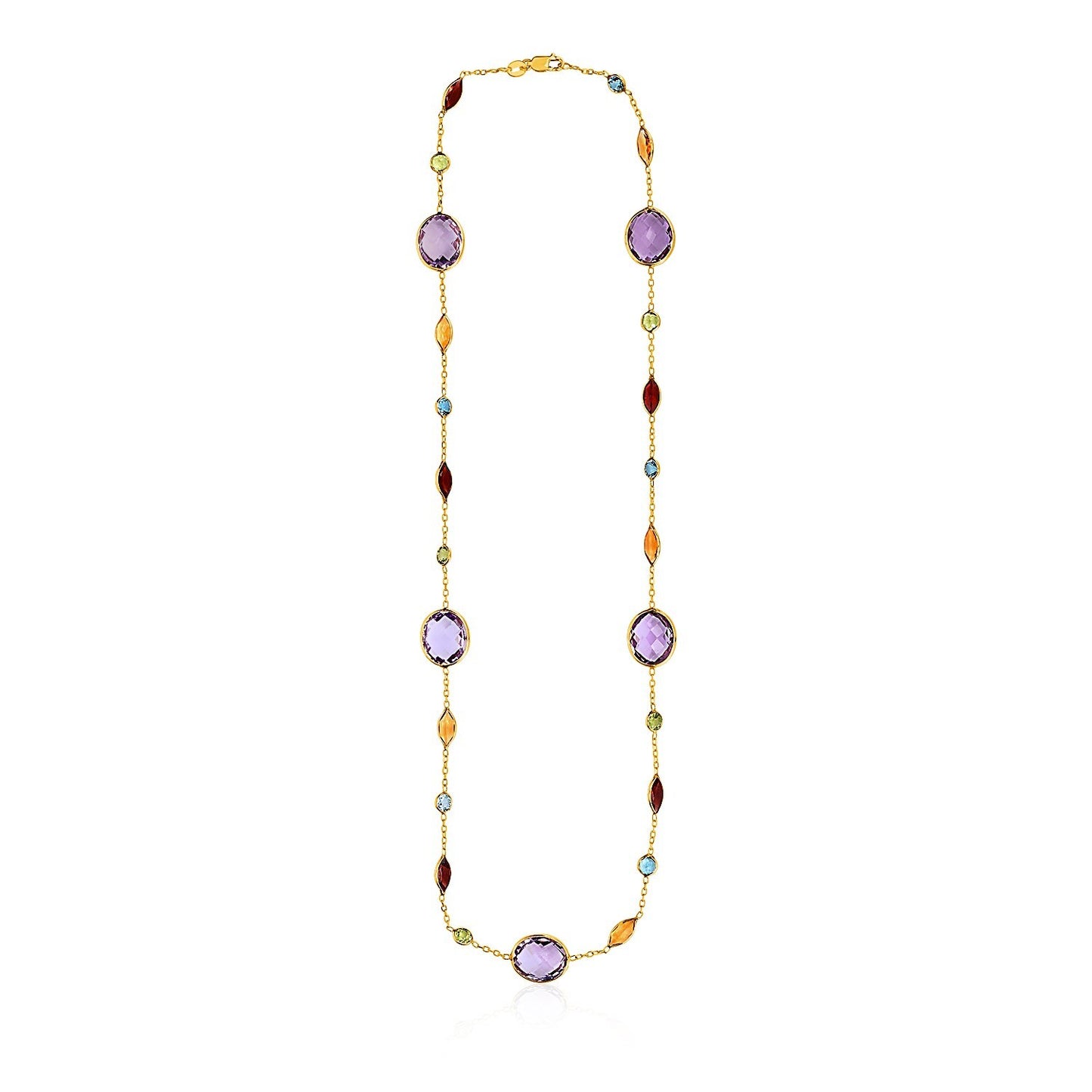 Size: 18'' - 14k Yellow Gold Necklace with Multi-Colored Stones