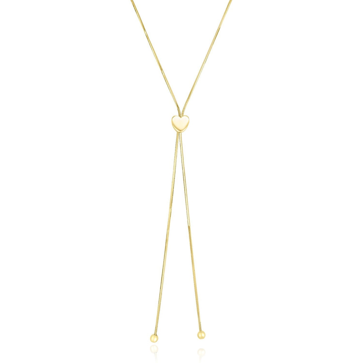 Size: 24'' - 14k Yellow Gold Adjustable Heart Style Lariat Necklace