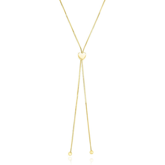 Size: 24'' - 14k Yellow Gold Adjustable Heart Style Lariat Necklace