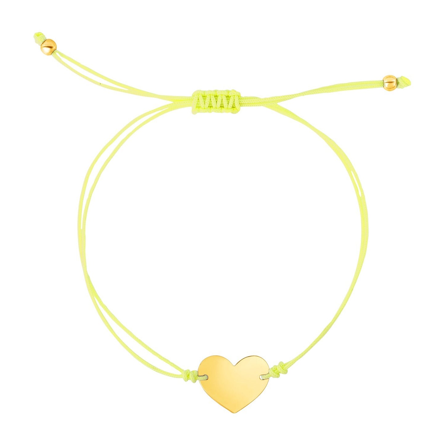 Size: 9.25'' - 9 1/4 inch Yellow Cord Adjustable Bracelet with 14k yellow Gold Heart