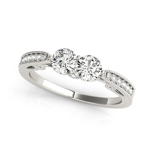 Size: 3 - Two Stone Diamond Ring With Milgrain Design In 14k White Gold (3/4 cttw)