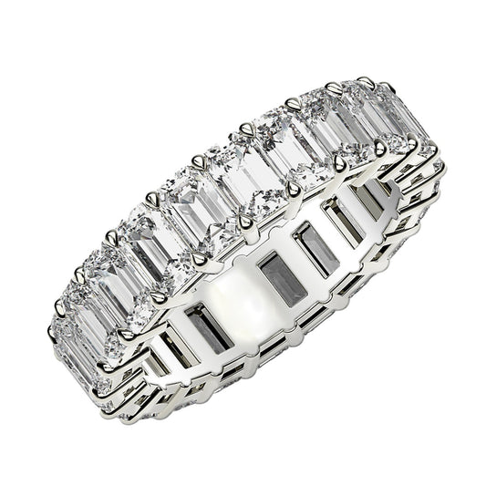 Size: 4.5 - Emerald Cut Lab Grown Diamond Eternity Ring in 14k White Gold (3 cttw FG/VS2)