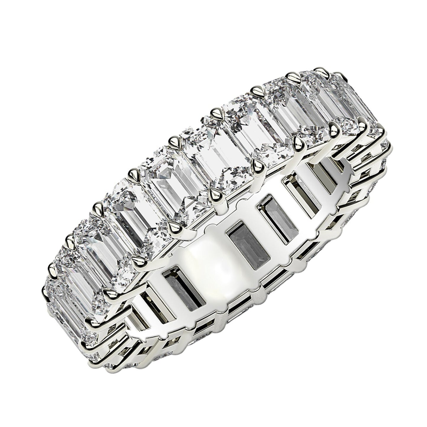 Size: 5.5 - Emerald Cut Lab Grown Diamond Eternity Ring in 14k White Gold (3 cttw FG/VS2)