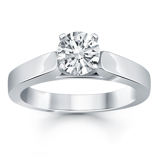 Size: 4.5 - 14k White Gold Wide Cathedral Solitaire Engagement Ring