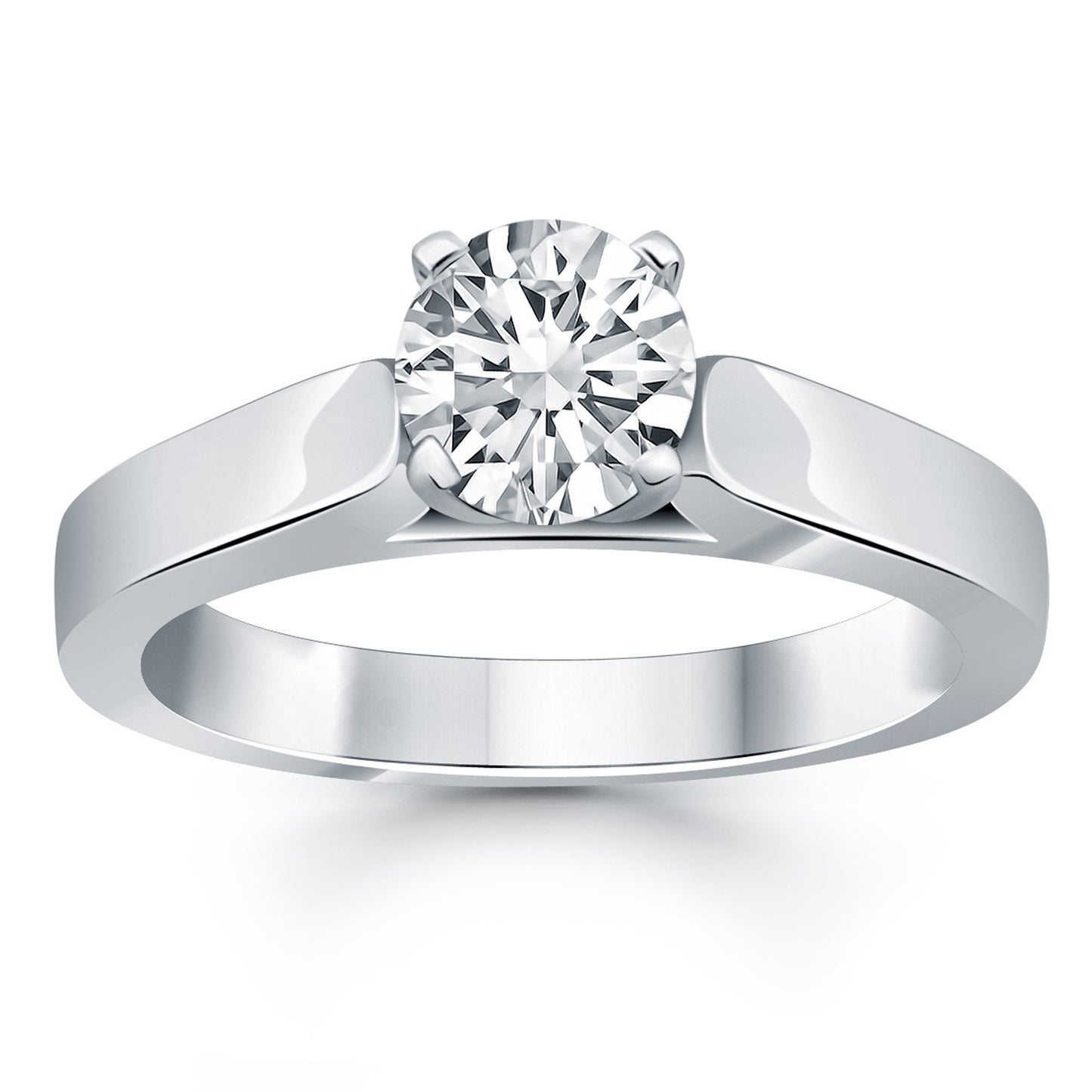 Size: 9 - 14k White Gold Wide Cathedral Solitaire Engagement Ring