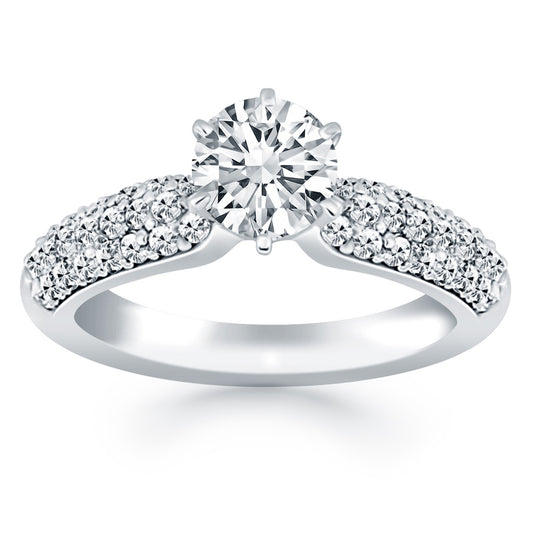 Size: 8.5 - 14k White Gold Triple Row Pave Diamond Engagement Ring