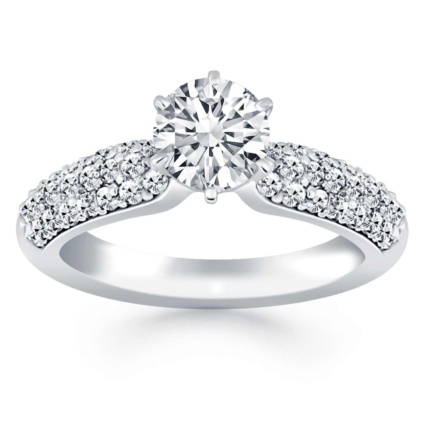 Size: 8 - 14k White Gold Triple Row Pave Diamond Engagement Ring