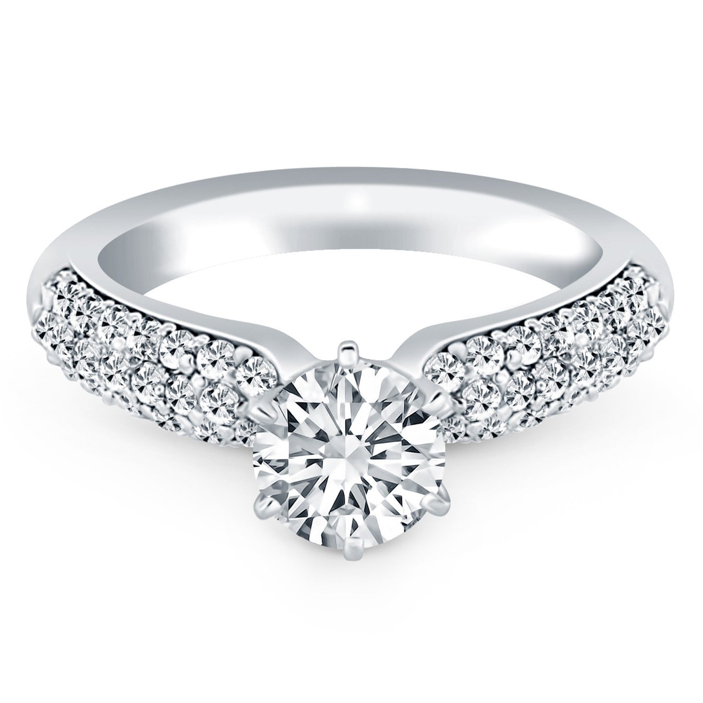 Size: 8 - 14k White Gold Triple Row Pave Diamond Engagement Ring