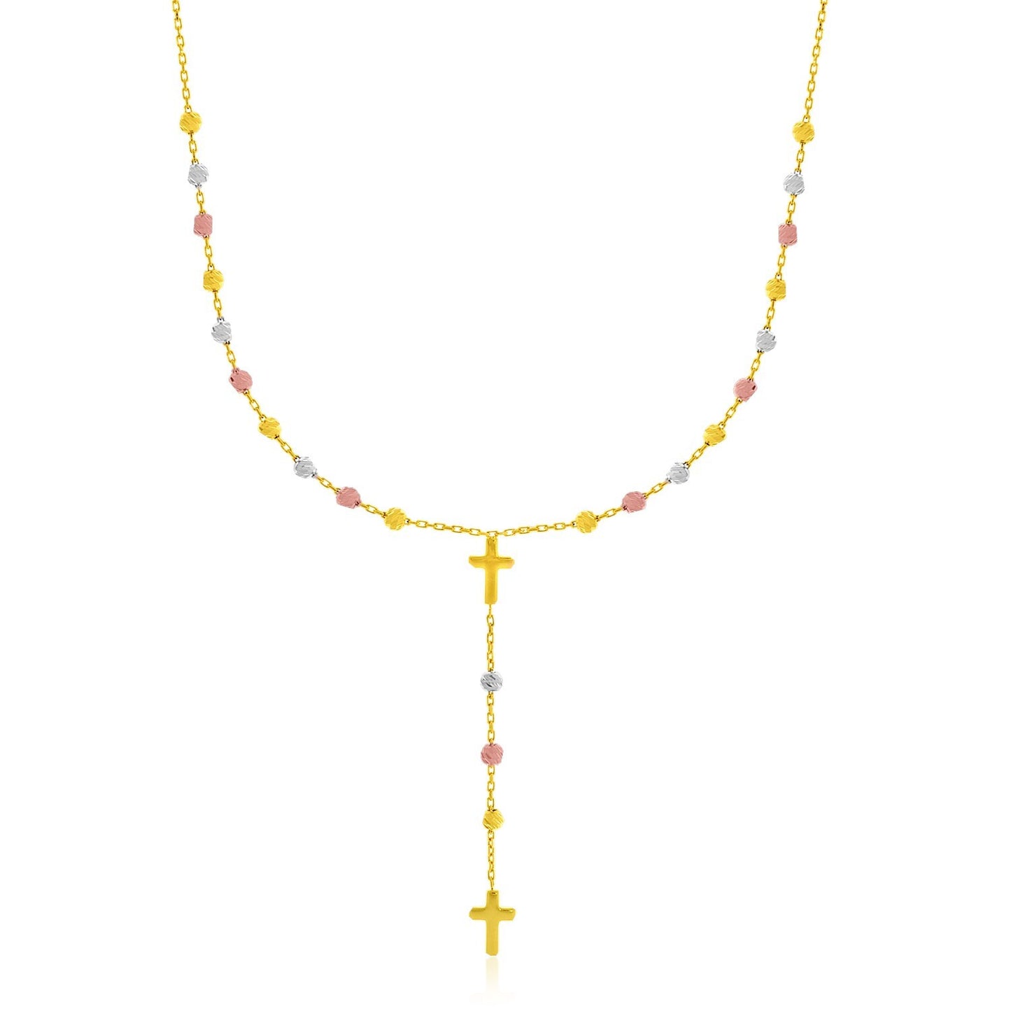 Size: 17'' - 14k Tri-Color Gold Rosary Chain Necklace