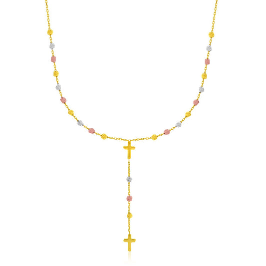 Size: 17'' - 14k Tri-Color Gold Rosary Chain Necklace