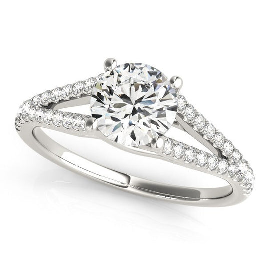 Size: 4 - 14k White Gold Split Shank Round Pronged Diamond Engagement Ring (1 1/8 cttw)