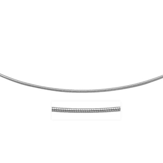 Size: 18'' - Sterling Silver Round Omega Style Chain Necklace with Rhodium Plating (1.55mm)