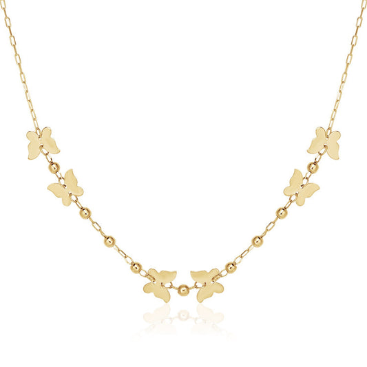 Size: 18'' - 14k Yellow Gold 18 inch Necklace with Polished Butterflies and Beads