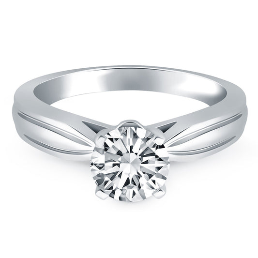 Size: 4 - 14k White Gold Tapered Engagement Solitaire Ring Setting