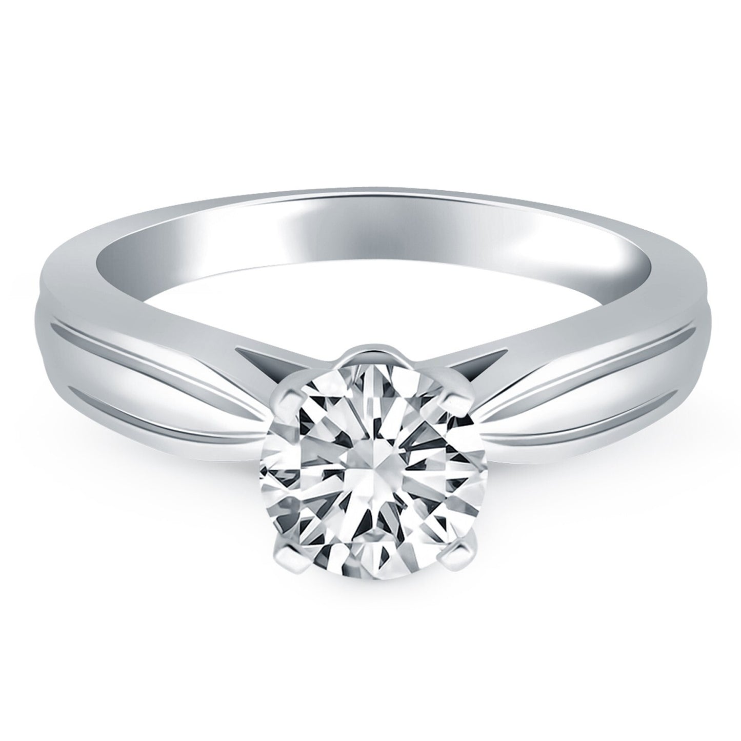 Size: 8 - 14k White Gold Tapered Engagement Solitaire Ring Setting