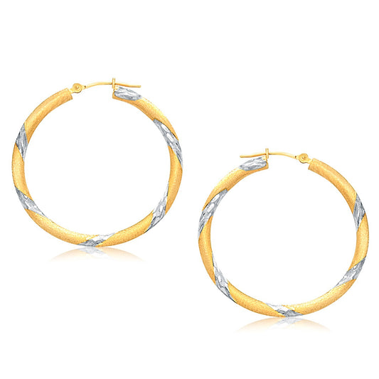 14k Two Tone Gold Polished Hoop Earrings (3x30mm)