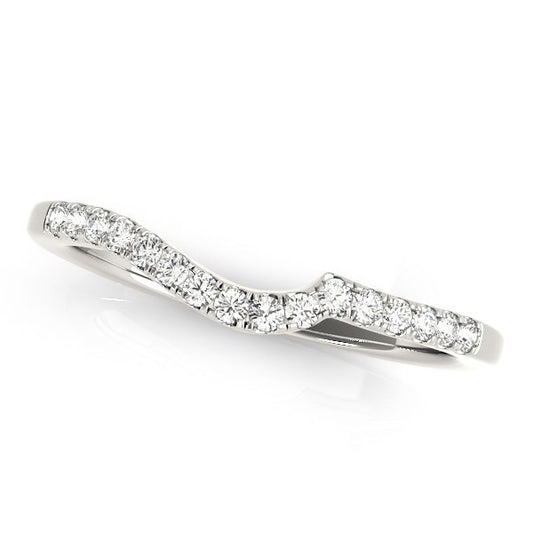 Size: 3.5 - 14k White Gold Curved Style Pave Diamond Wedding Ring (1/6 cttw)