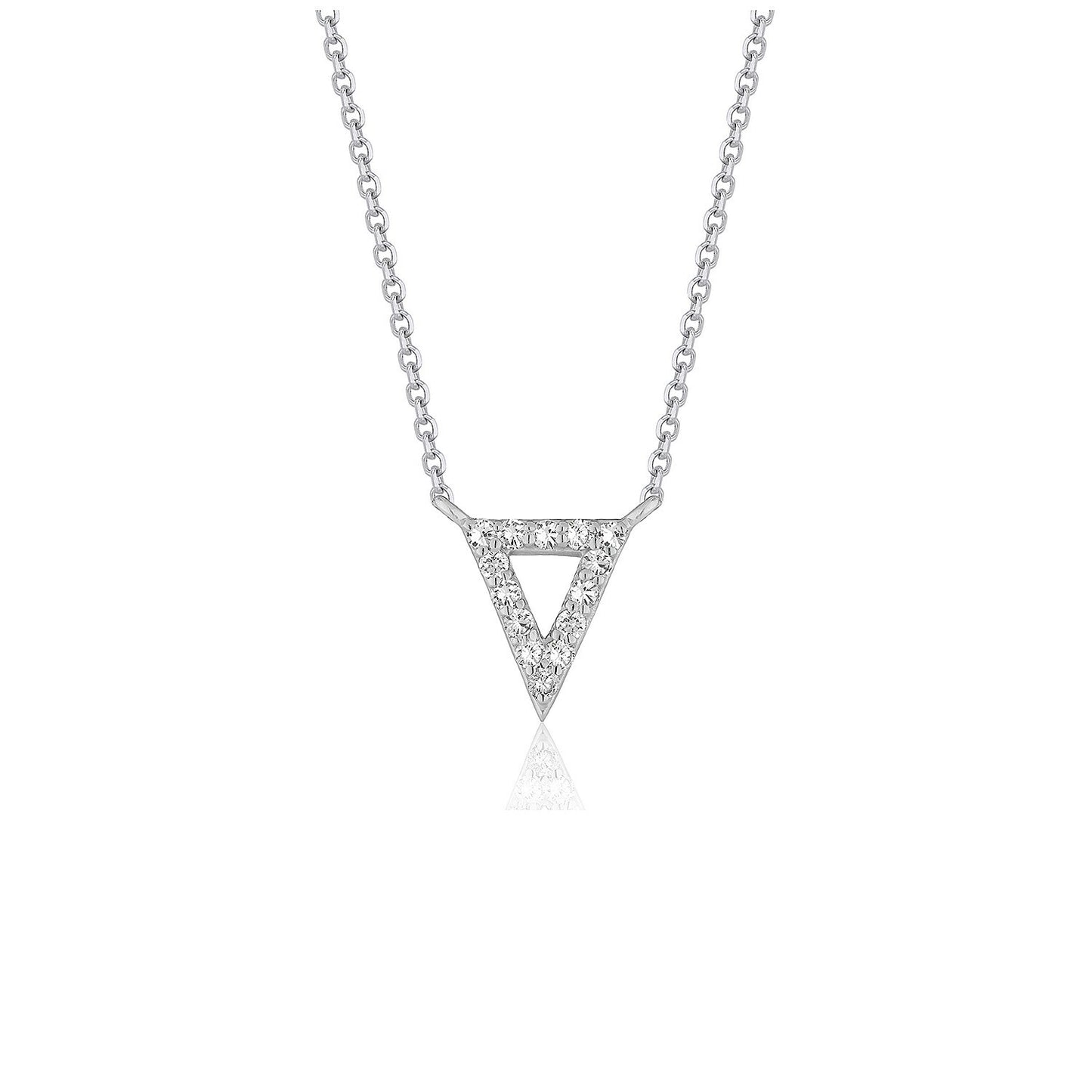 Size: 16'' - Diamond Inverted Triangle Pendant in 14k White Gold