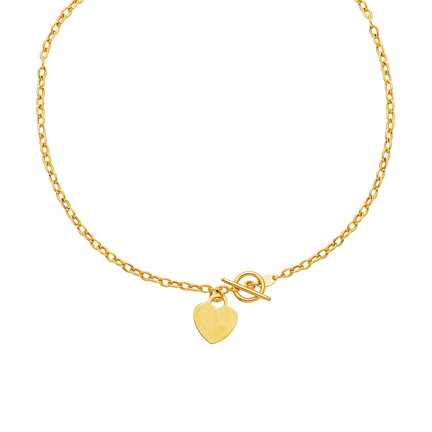 Size: 17'' - Toggle Necklace with Heart Charm in 14k Yellow Gold