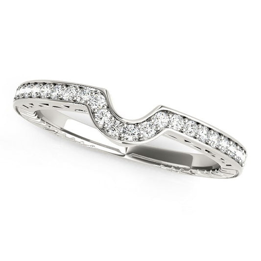 Size: 3.5 - 14k White Gold Prong Set Curved Wedding Band (1/8 cttw)