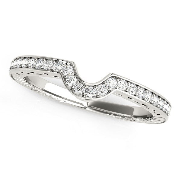 Size: 3 - 14k White Gold Prong Set Curved Wedding Band (1/8 cttw)