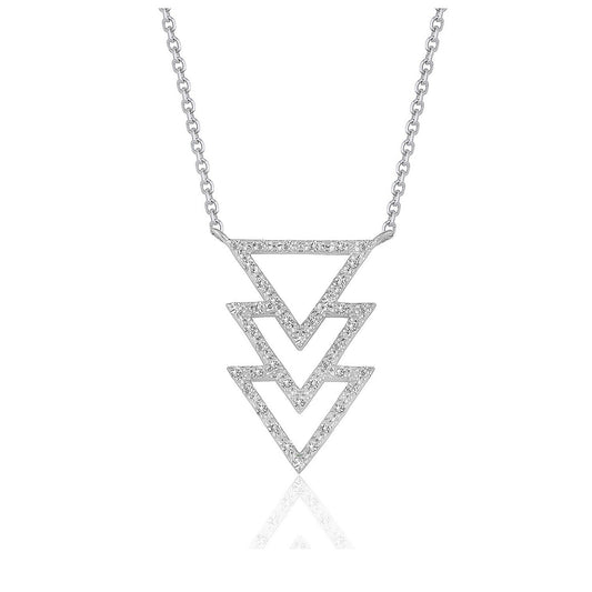 Size: 16'' - Triple Triangle Pendant with Diamonds in 14k White Gold (1/5 cttw)