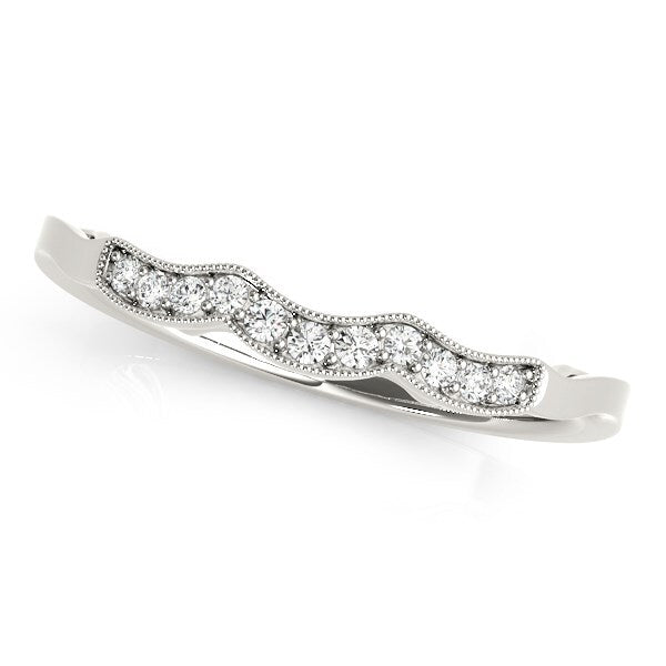 Size: 3.5 - 14k White Gold Wave Style Milgrained Diamond Wedding Ring (1/20 cttw)