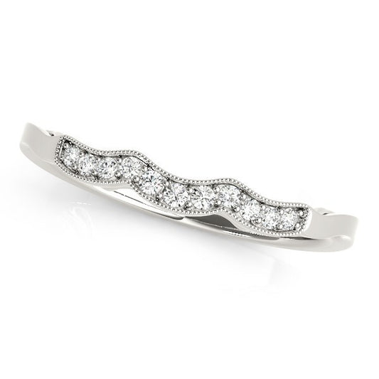 Size: 4 - 14k White Gold Wave Style Milgrained Diamond Wedding Ring (1/20 cttw)