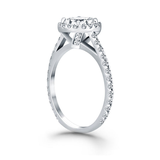 Size: 8.5 - 14k White Gold Diamond Halo Cathedral Engagement Mounting