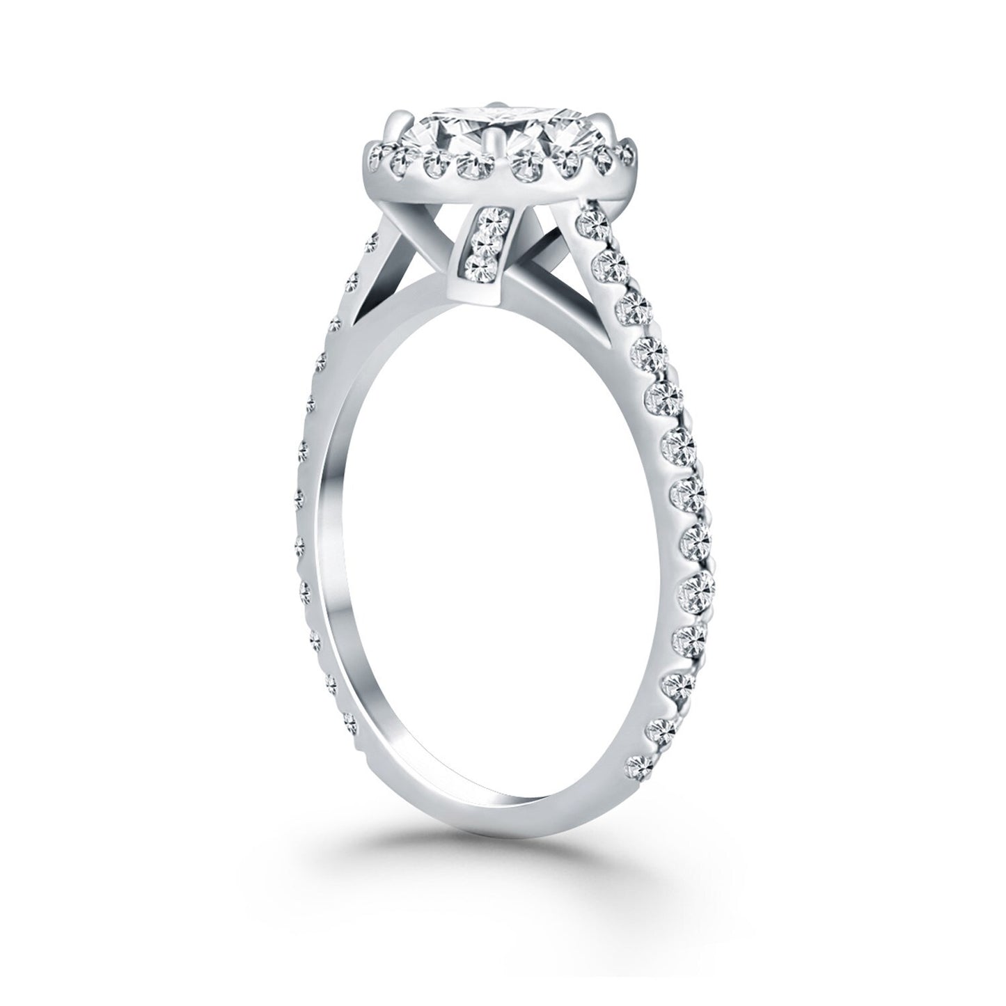 Size: 9 - 14k White Gold Diamond Halo Cathedral Engagement Mounting