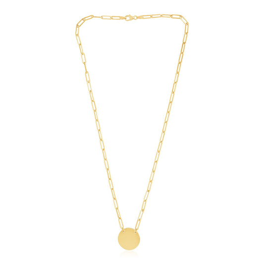 Size: 18'' - 14k Yellow Gold High Polish Circle Disc Paperclip Link Necklace