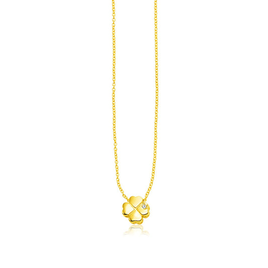 Size: 18'' - 14k Yellow Gold Polished Four Leaf Clover Necklace with Diamond