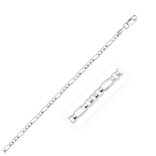 Size: 7'' - 2.6mm 14k White Gold Solid Figaro Bracelet