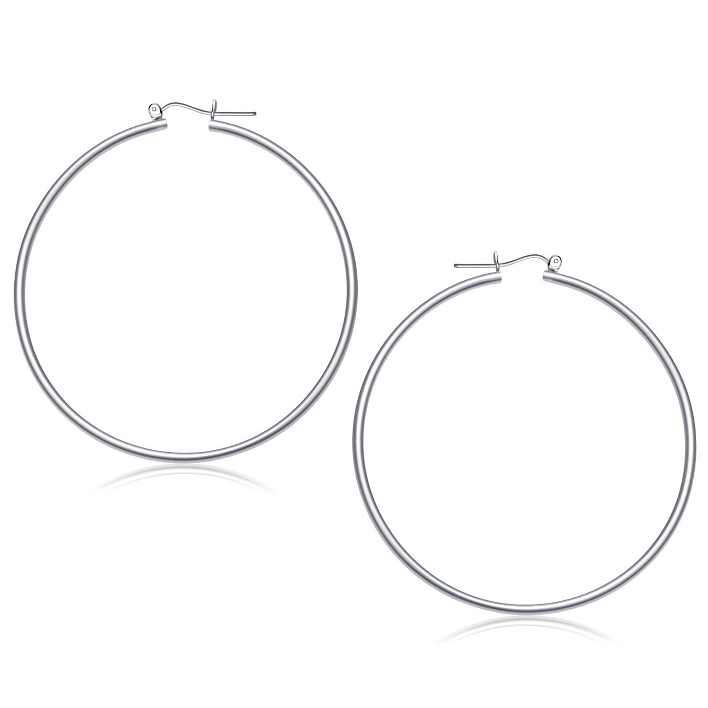 14k White Gold Polished Hoop Earrings (2x60mm)