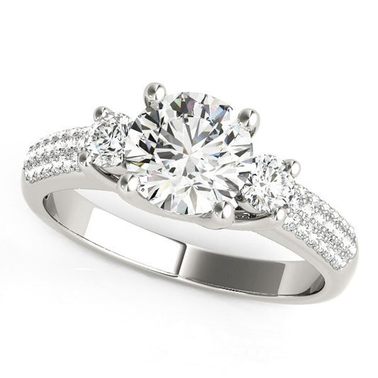 Size: 6.5 - 14k White Gold 3 Stone Pave Set Band Diamond Engagement Ring (1 7/8 cttw)