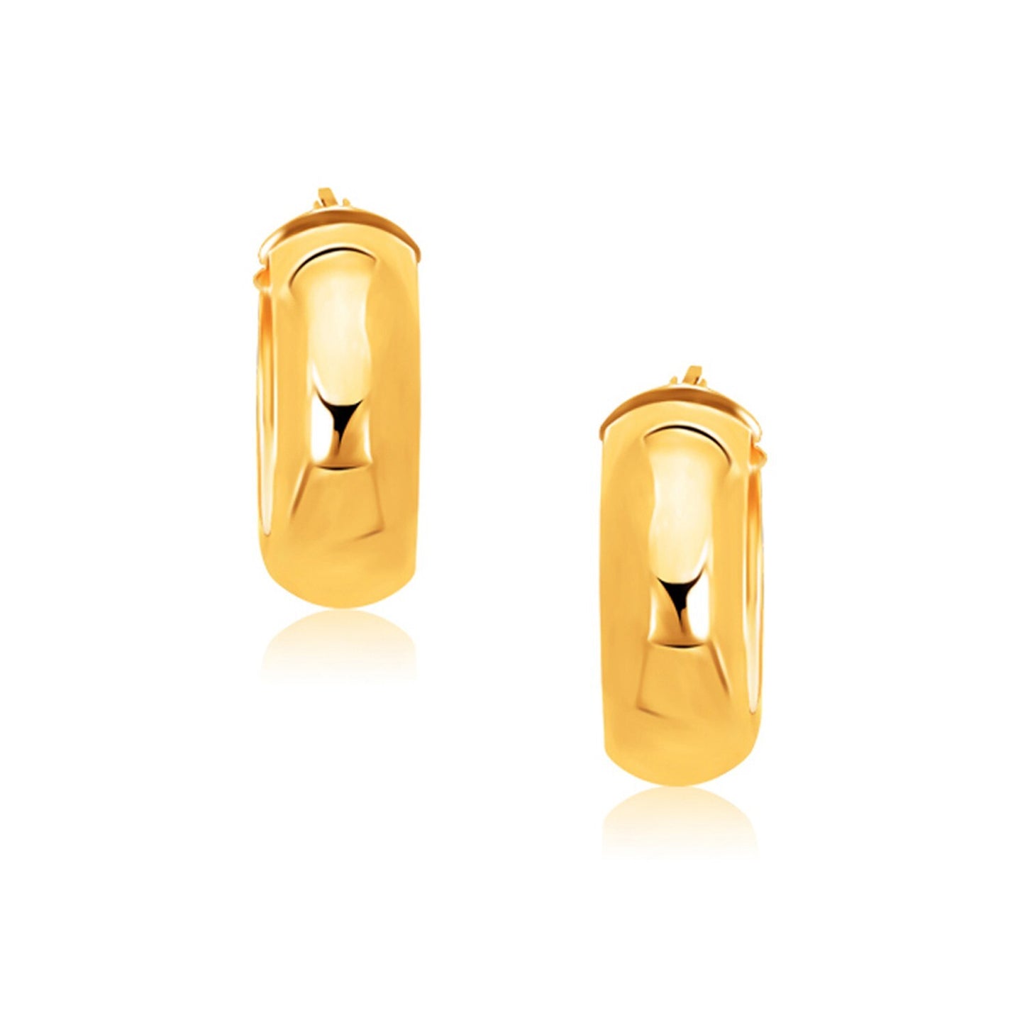 14k Yellow Gold Wide Medium Hoop Earrings with Snap Lock