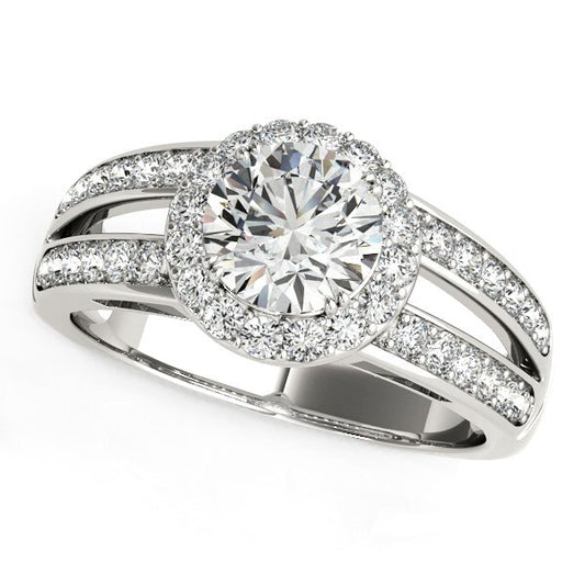 Size: 3.5 - 14k White Gold Round Split Shank Style Diamond Engagement Ring (1 1/2 cttw)