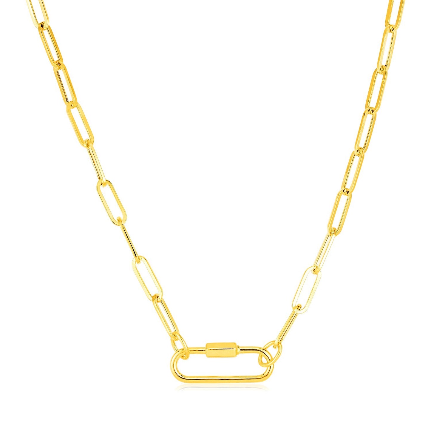 Size: 18'' - 14k Yellow Gold Paperclip Chain Necklace with Oval Carabiner Clasp