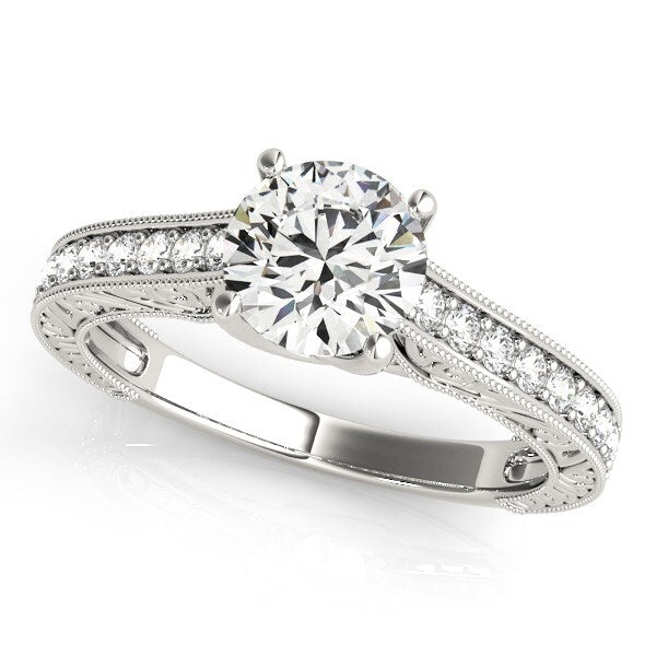 Size: 3.5 - 14k White Gold Trellis Antique Style Diamond Engagement Ring (1 1/4 cttw)