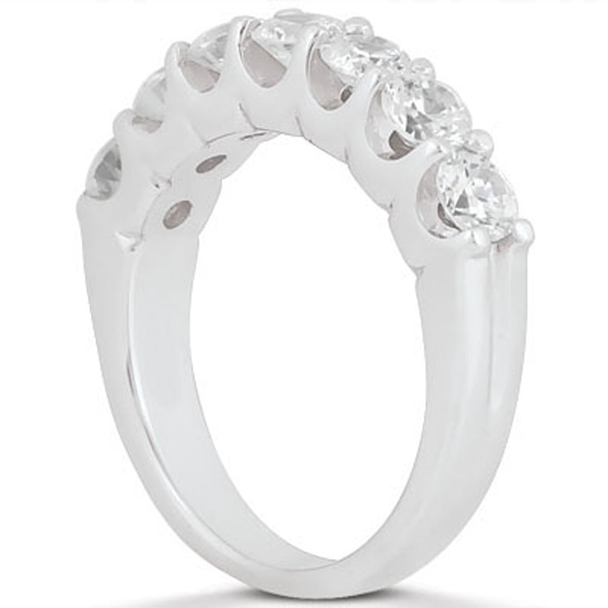 Size: 4 - 14k White Gold Diamond Scalloped Shared U Prong Setting Wedding Ring Band