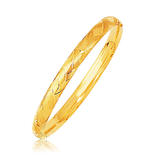 Size: 8'' - 14k Yellow Gold Domed Bangle with a Weave Motif