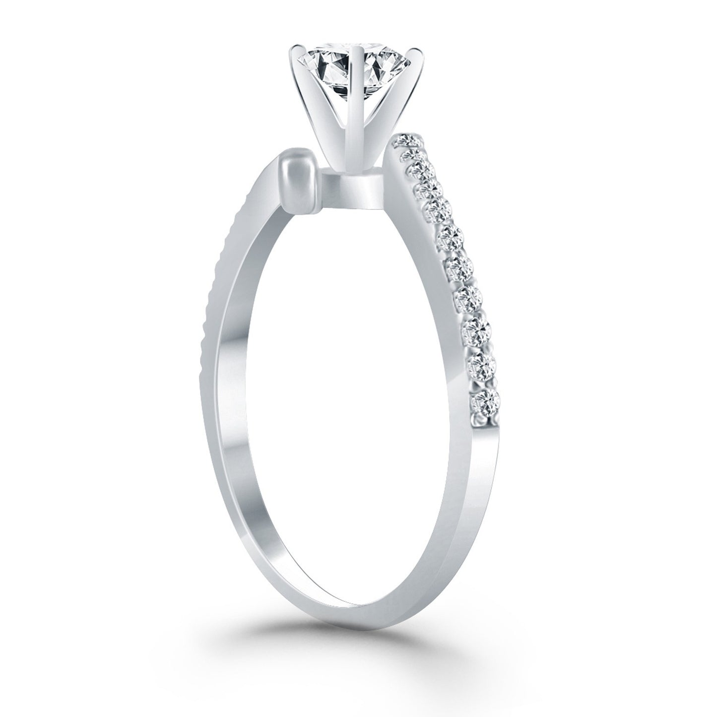 Size: 4 - 14k White Gold Open Shank Bypass Diamond Engagement Ring