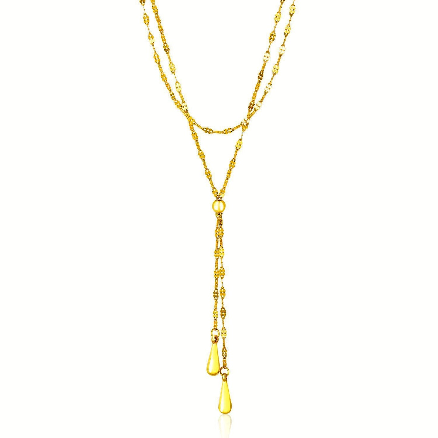 Size: 17'' - 14k Yellow Gold Double Strand Chain with Puffed Heart Lariat Necklace