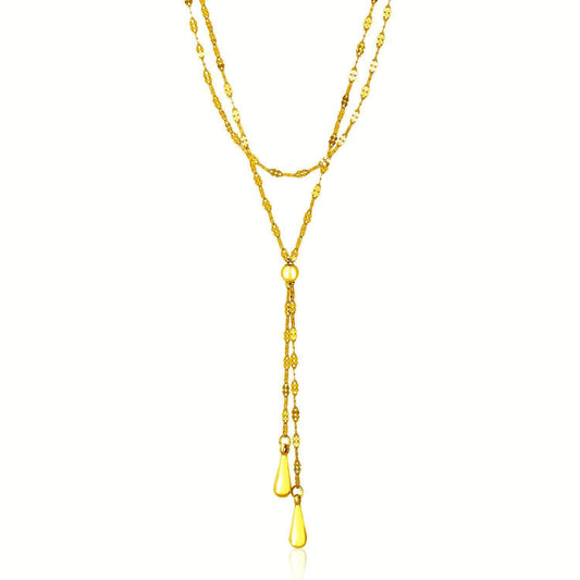 Size: 17'' - 14k Yellow Gold Double Strand Chain with Puffed Heart Lariat Necklace