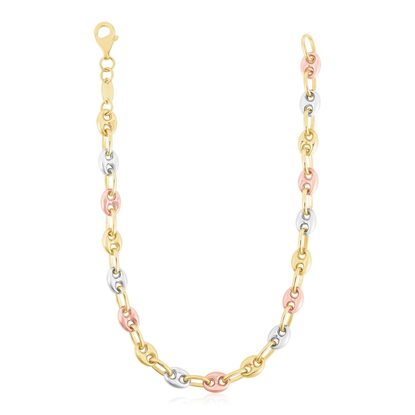 Size: 16'' - 14k Tri Color Gold High Polish Puffed Mariner Link Chain (4.9mm)