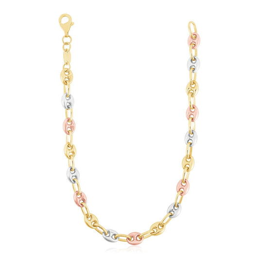 Size: 18'' - 14k Tri Color Gold High Polish Puffed Mariner Link Chain (4.9mm)