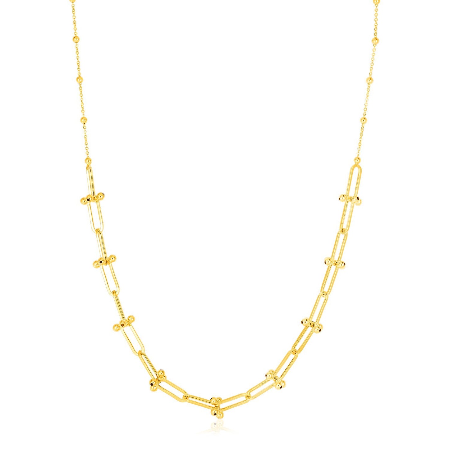 Size: 18'' - 14k Yellow Gold Beaded U Link Chain Necklace